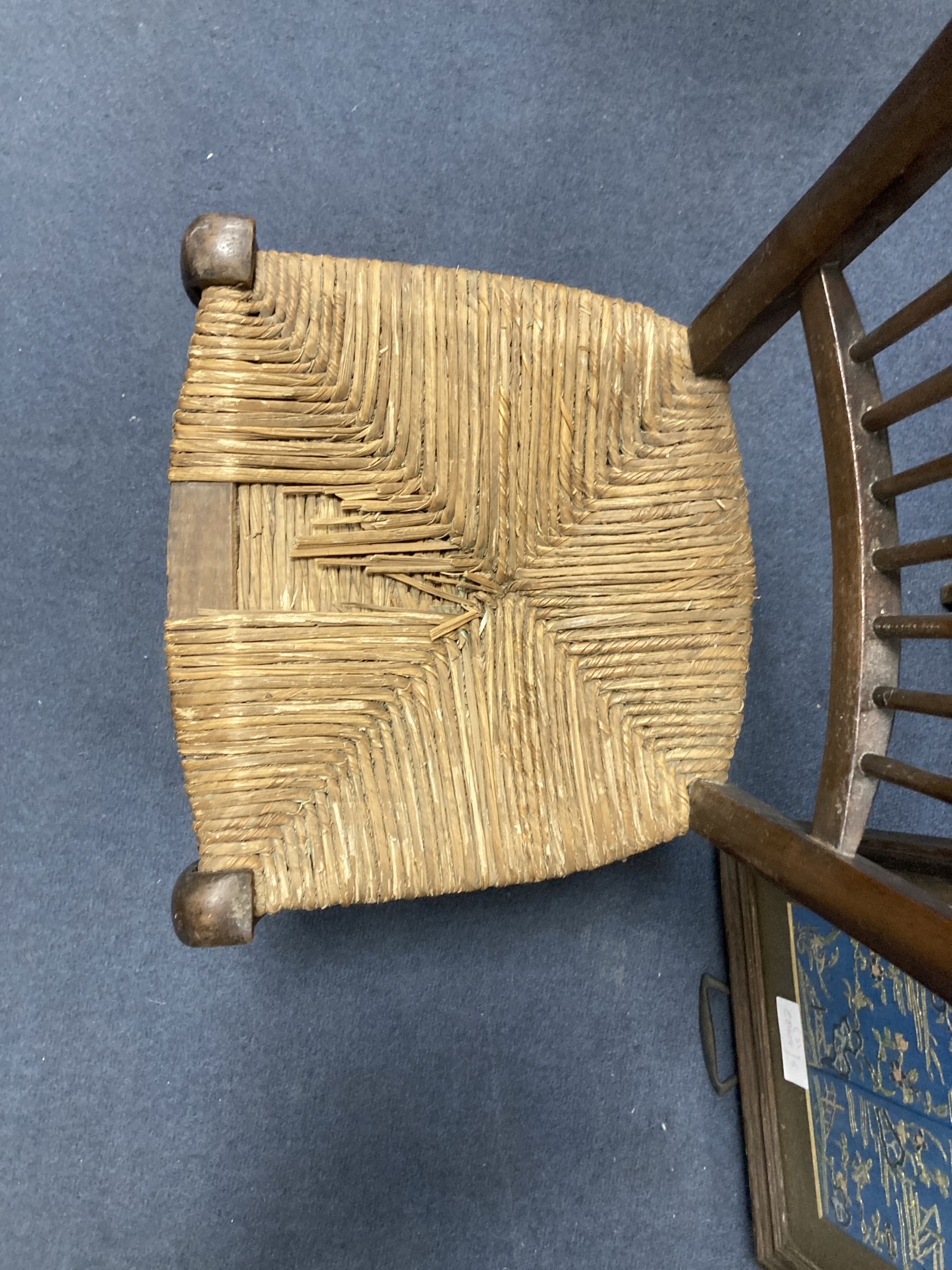 An Edwardian childs chair, another and a tray